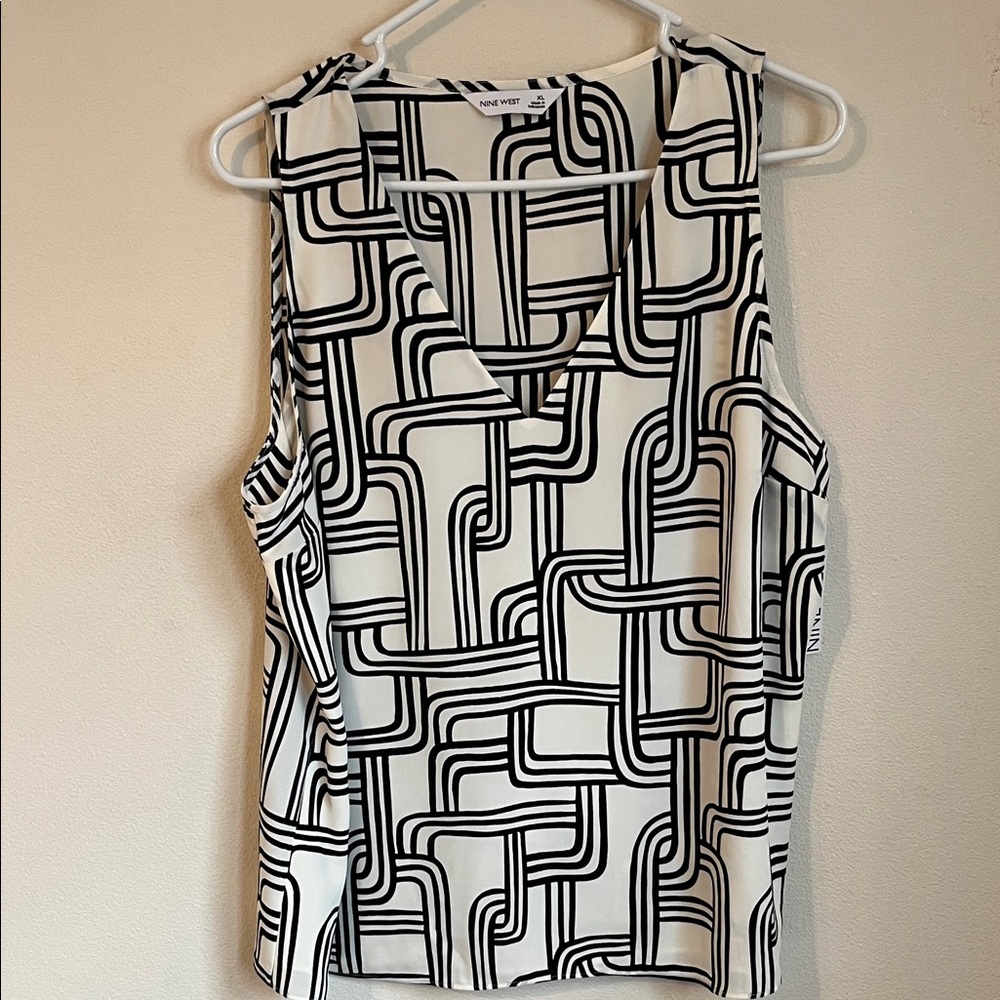 Nine West Black and White Patterned Blouse